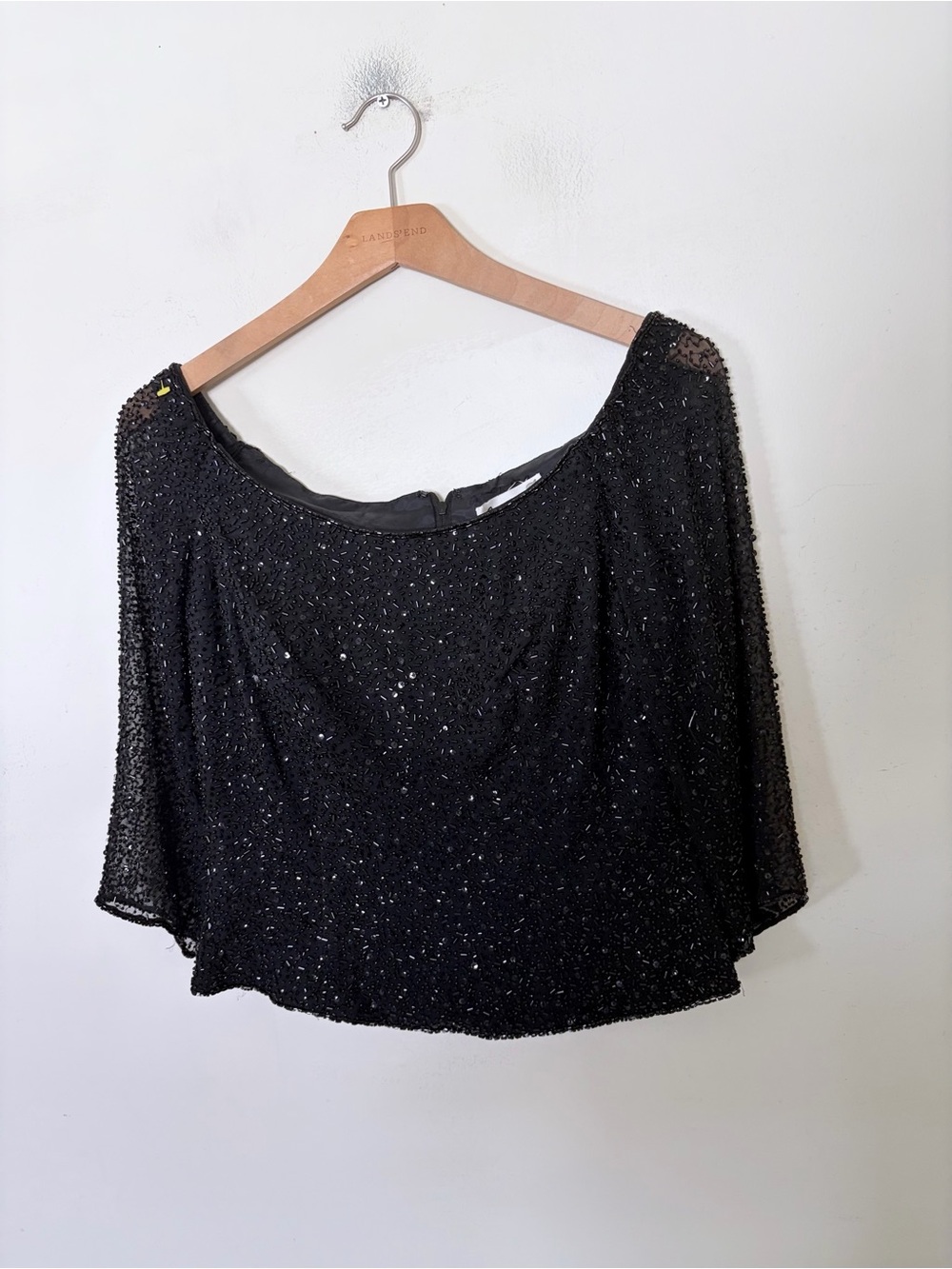 Vintage y2k black, short silk blouse covered in shimmering sequins and beadwork